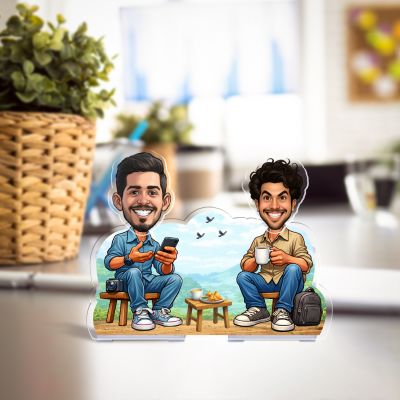 Personalized Friends Bobblehead Caricature Custom Cartoon Photo Cutout Gift for Best Friends, Brothers & Roommates Tabletop Decor  Battery Powered Moving Head Feature